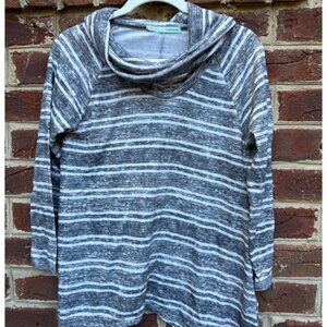 Grey and White Striped Turtle Neck Blouse